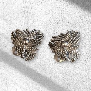 Vintage Silver Tone Rope Design Clip on Earrings
